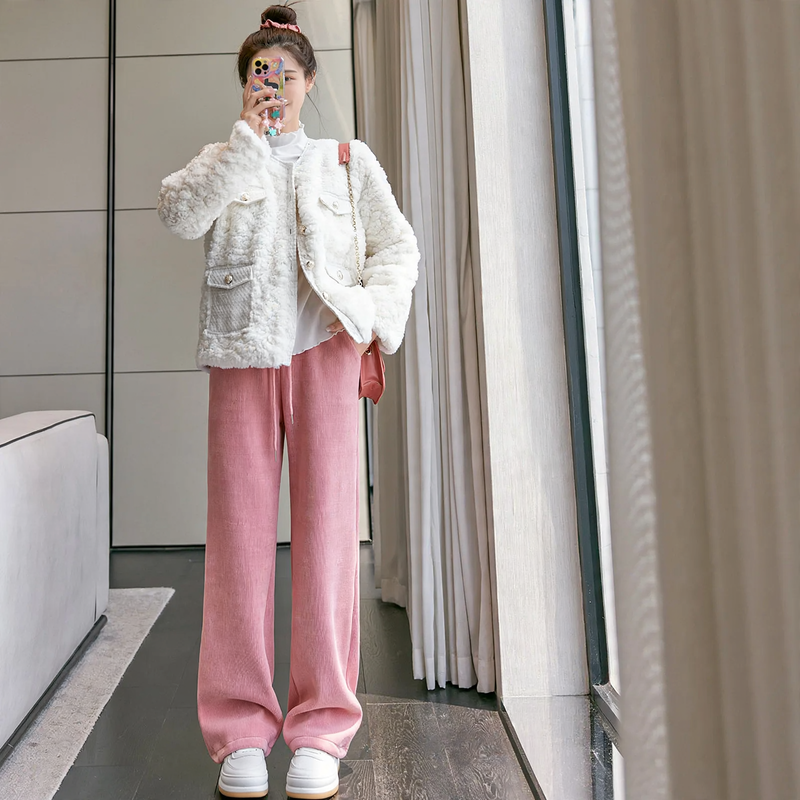 Chenille-Cord-Wide-Pants with High Waist