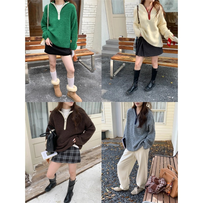Casual sweater with zipper and fleece look