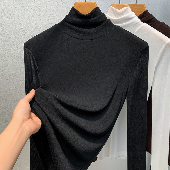 Women's turtleneck top, mesh fabric, lined