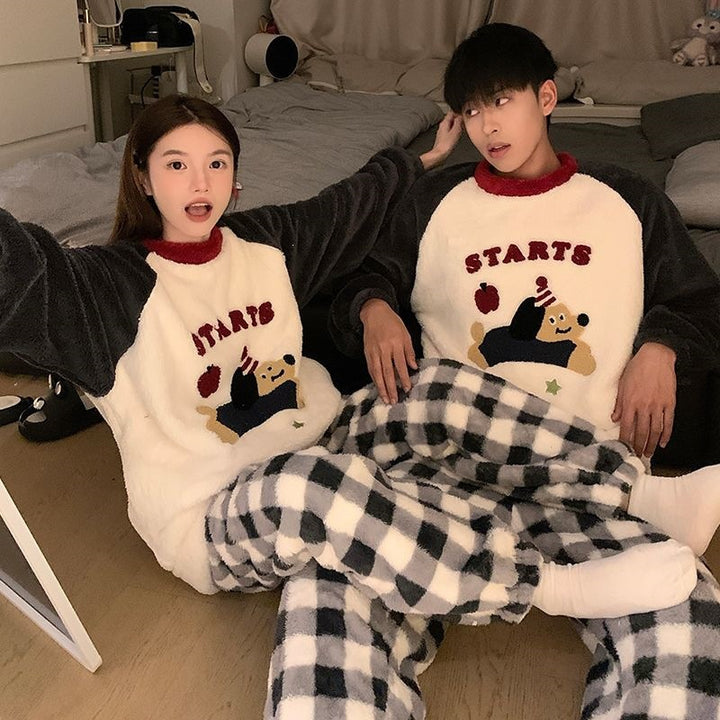 Padded flannel house suit for couples, antistatic