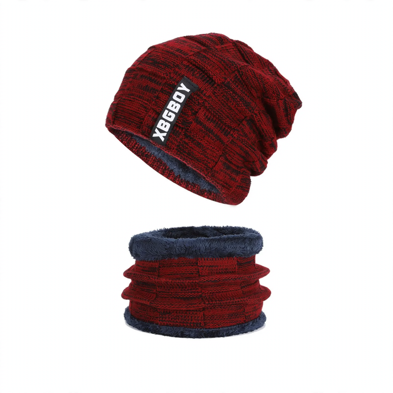Winter knitted hat and scarf set, lined