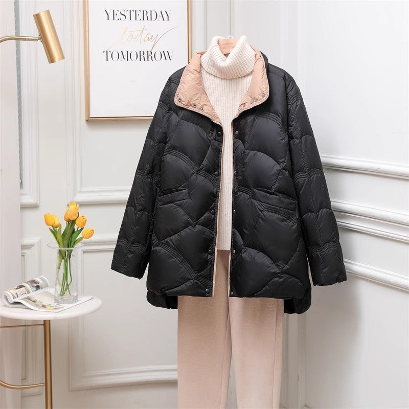 Light down jacket for women, mid-length, plus size