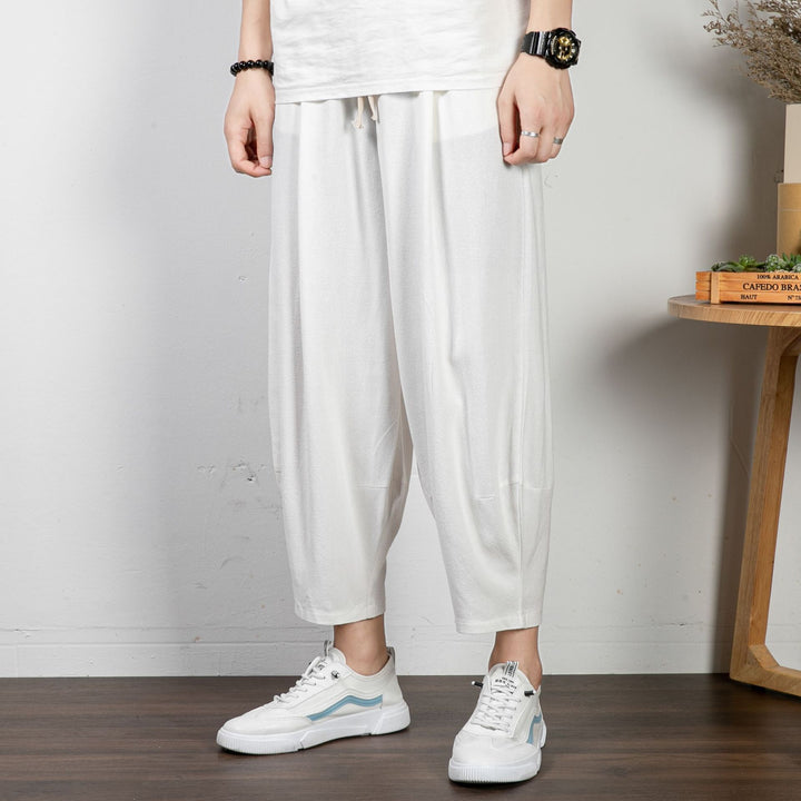 Men's Casual Cropped Harem Pants made of Cotton Blend with Drawstring and Ribbed Ankle Cuffs Mune Fashion