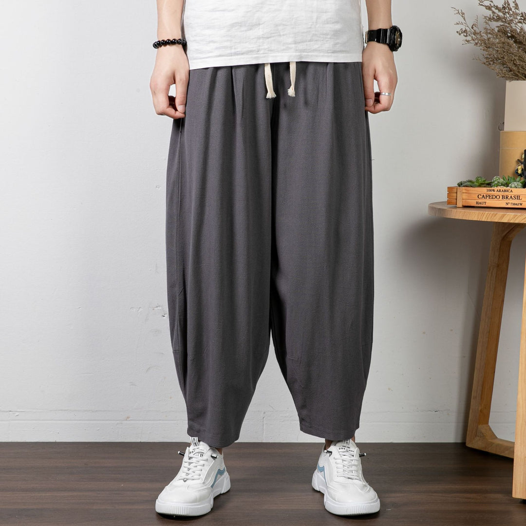 Men's Casual Cropped Harem Pants made of Cotton Blend with Drawstring and Ribbed Ankle Cuffs Mune Fashion