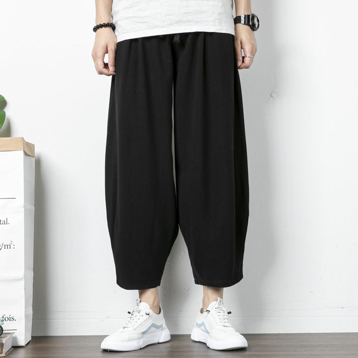 Men's Casual Cropped Harem Pants made of Cotton Blend with Drawstring and Ribbed Ankle Cuffs Mune Fashion