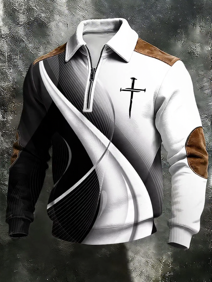 Men's sweatshirt with 3D print and zipper