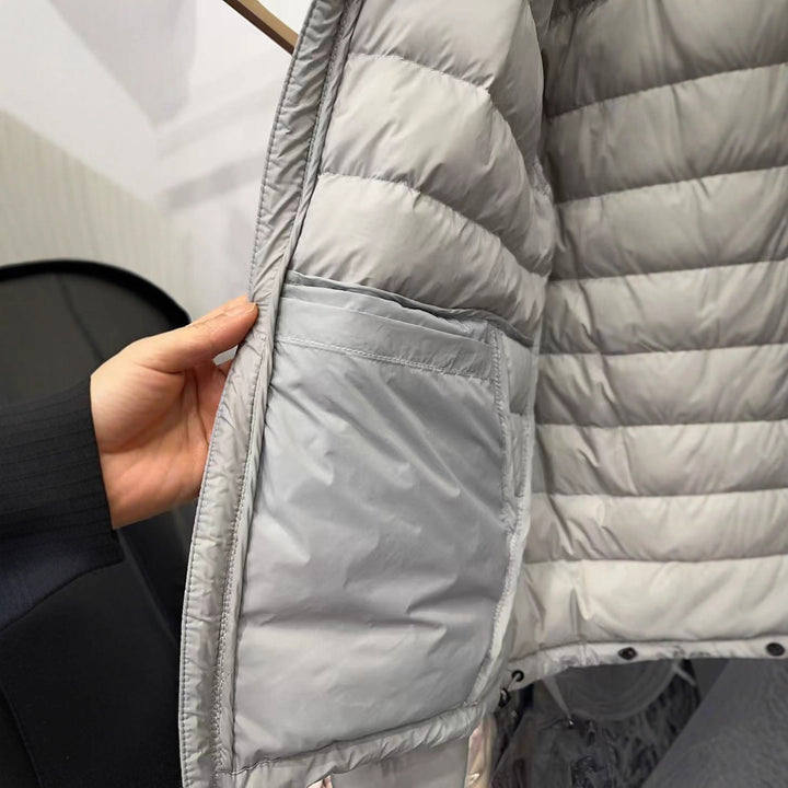 Short women's down jacket with hood