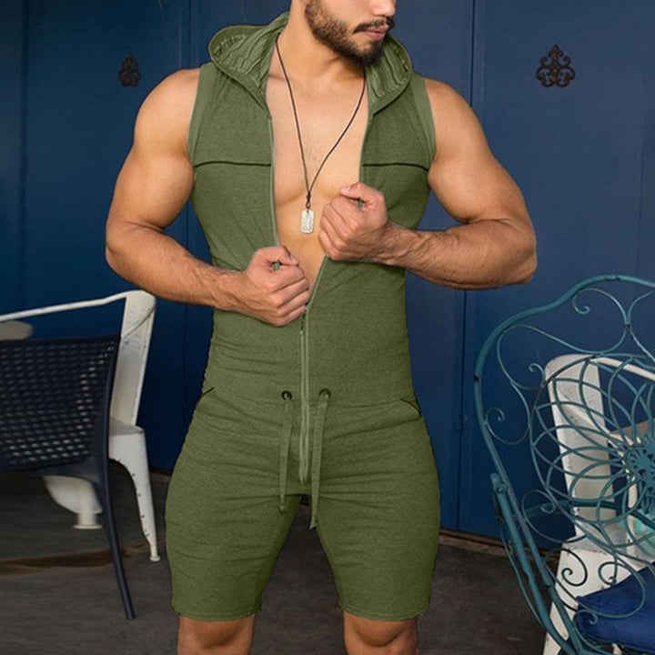 Men's sleeveless hooded overall with full zipper and drawstring Mune Fashion