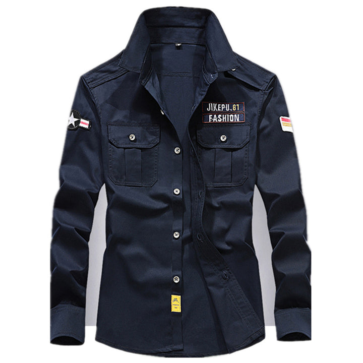 Men's utility shirt jacket made of lightweight cotton canvas with rolled sleeves and chest patch pockets Mune Fashion