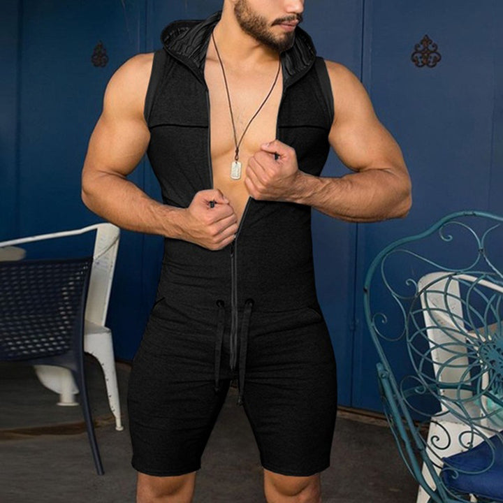 Men's sleeveless hooded overall with full zipper and drawstring Mune Fashion