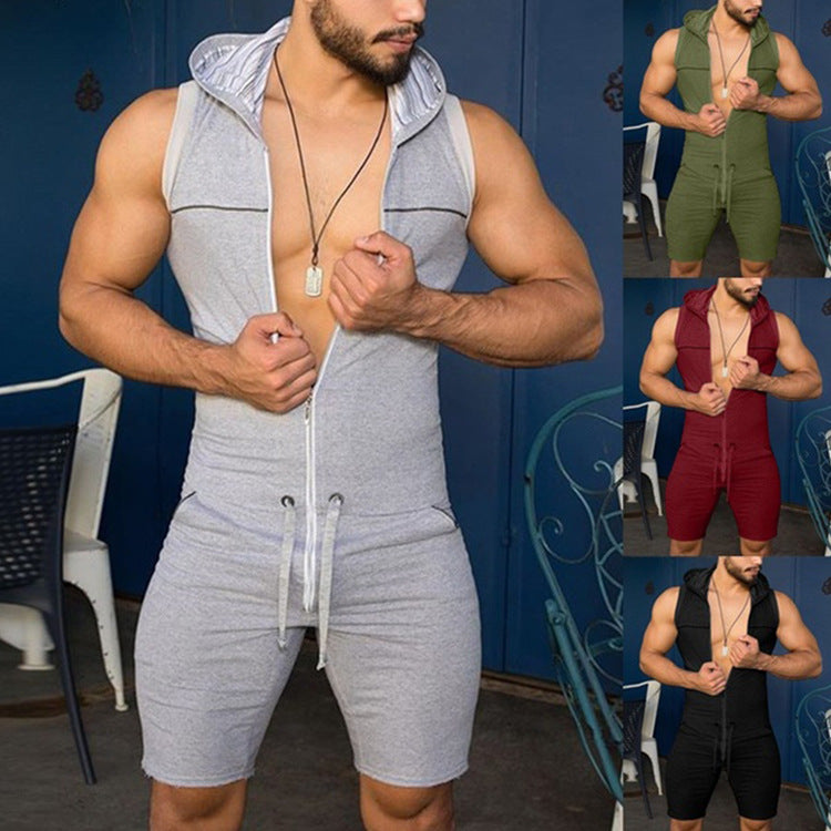 Men's sleeveless hooded overall with full zipper and drawstring Mune Fashion