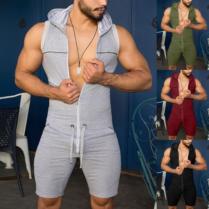 Men's sleeveless hooded overall with full zipper and drawstring Mune Fashion