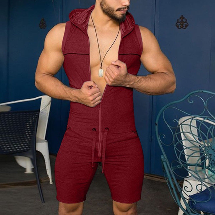 Men's sleeveless hooded overall with full zipper and drawstring Mune Fashion