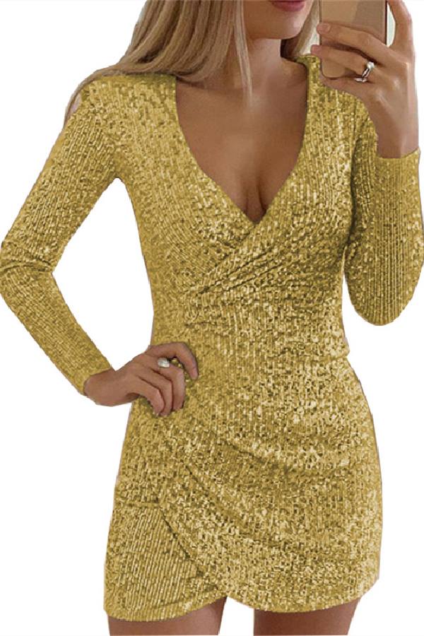 Mune | Fashion Sequin V-Neck Asymmetric Dress