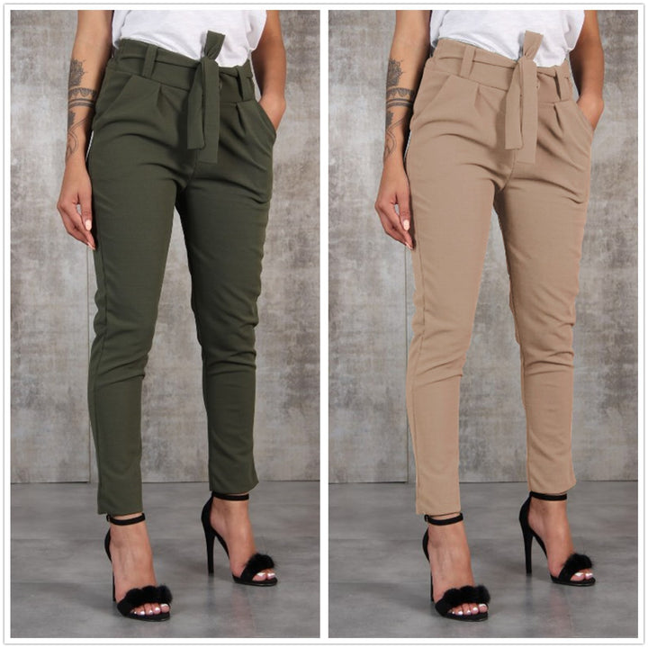Women's fitted paperbag pants with belt and slim leg Mune Fashion