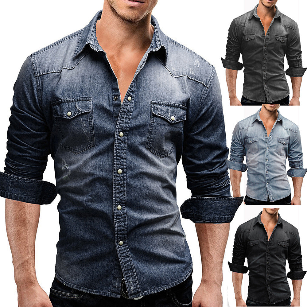 Men's loosely cut denim overshirt with flap pockets and rounded hem Mune Fashion