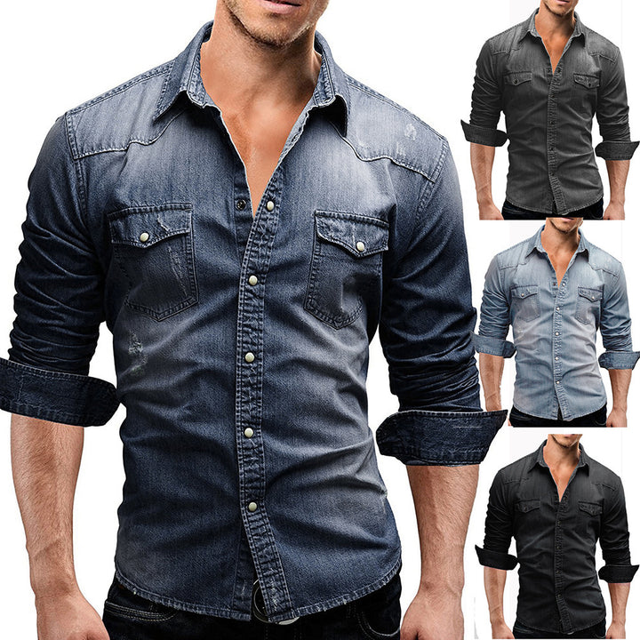 Men's loosely cut denim overshirt with flap pockets and rounded hem Mune Fashion