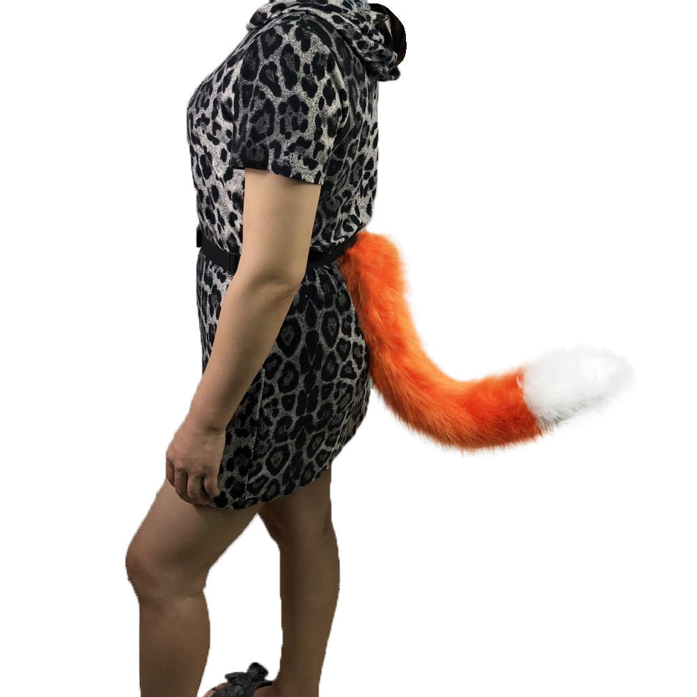 Women Removable Fluffy Faux-Fur Tail with Adjustable Attachment Belt Mune Fashion