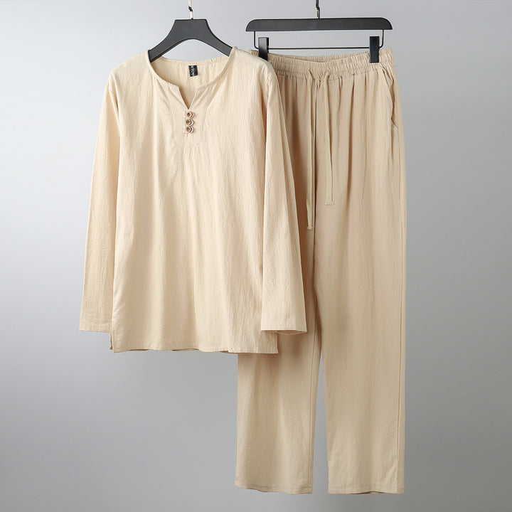 Women Comfortable Cotton Loungewear Set with Henley Neckline and Drawstring Pants Mune Fashion