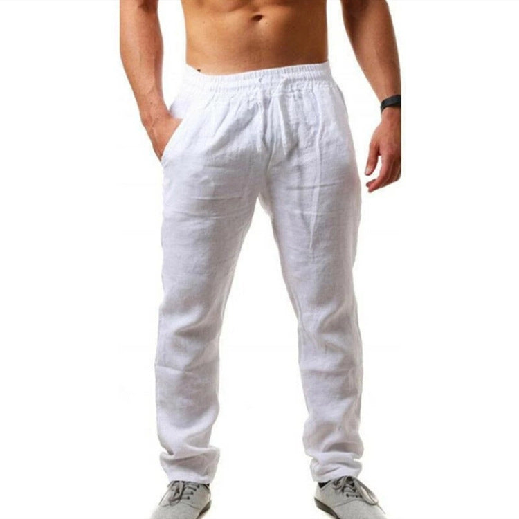 Men's lightweight linen pants with elastic waistband tapered cut Mune Fashion