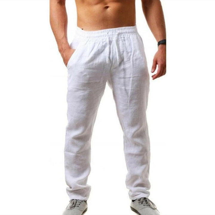 Men's lightweight linen pants with elastic waistband tapered cut Mune Fashion