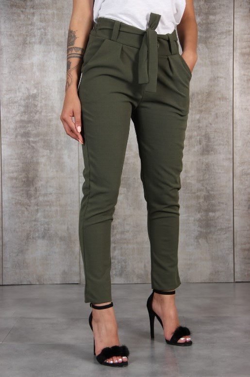 Women's fitted paperbag pants with belt and slim leg Mune Fashion