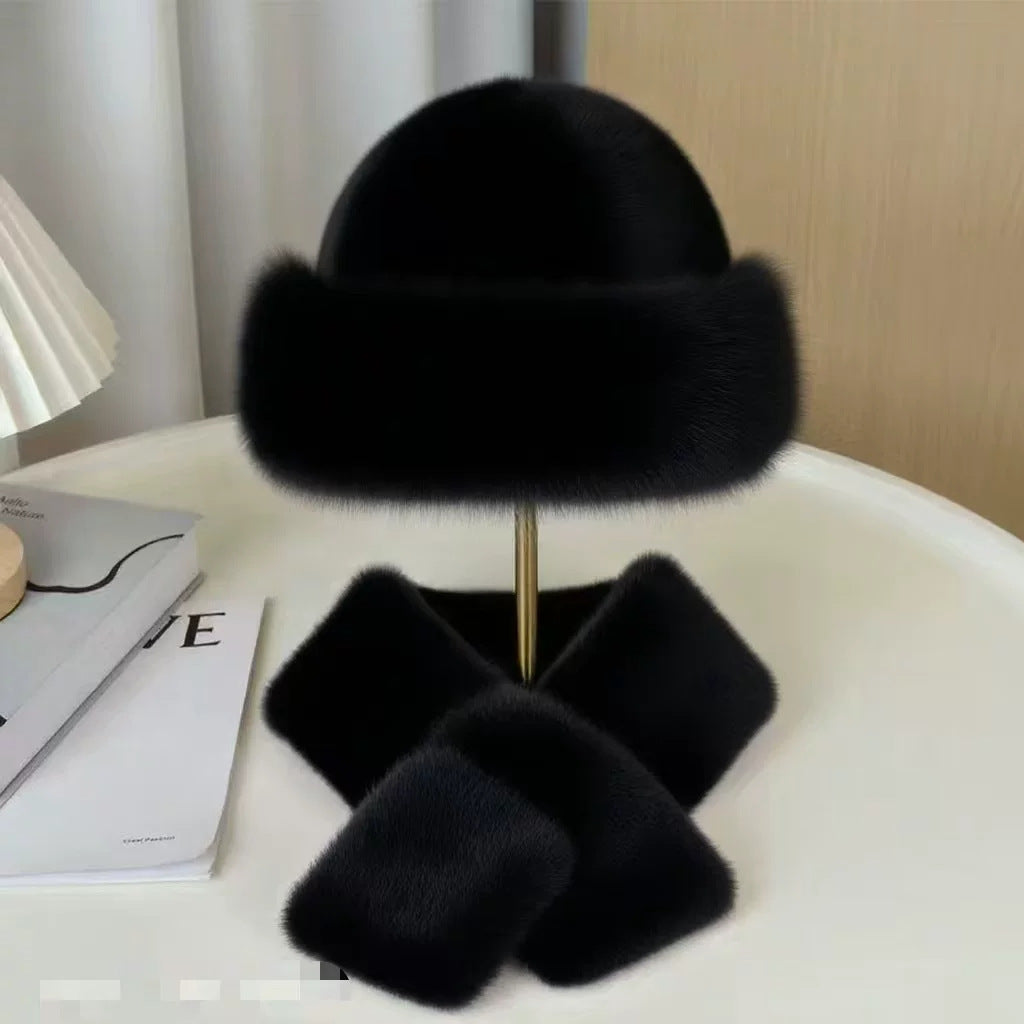 Faux fur hat and scarf set