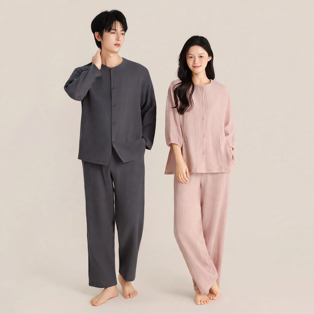 Cotton pajama set, round neck, for couples