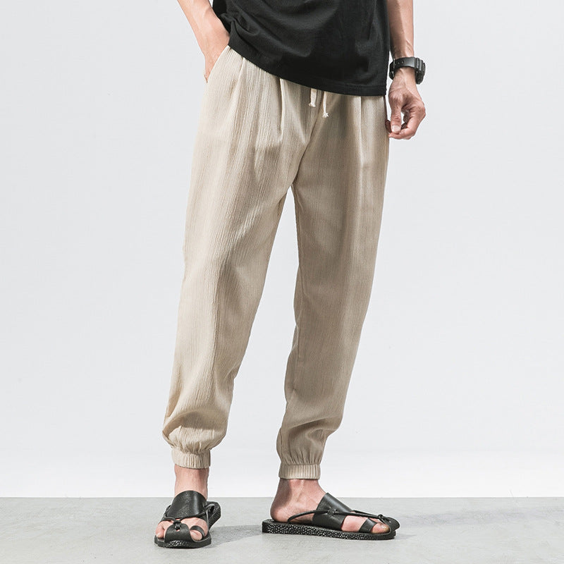 Men's lightweight linen pants with drawstring and elastic cuffs Mune Fashion