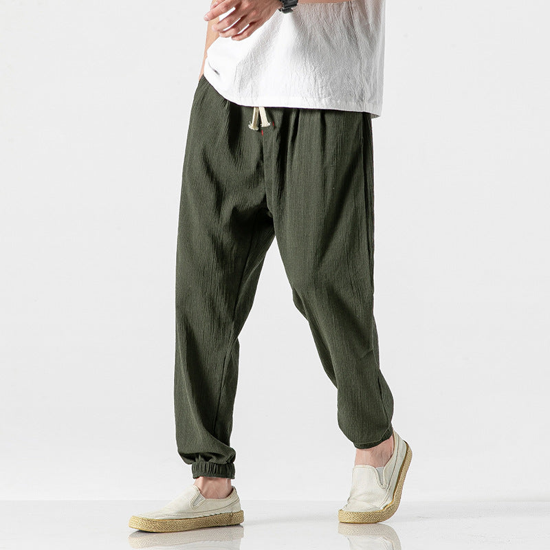 Men's lightweight linen pants with drawstring and elastic cuffs Mune Fashion