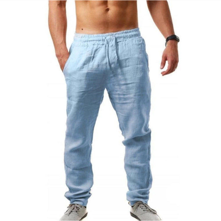 Men's lightweight linen pants with elastic waistband tapered cut Mune Fashion