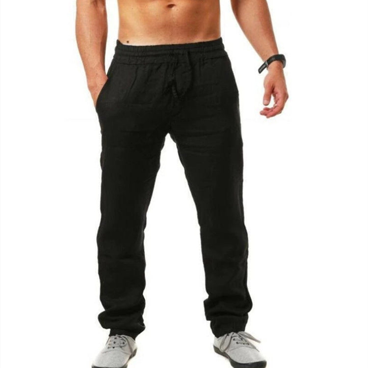 Men's lightweight linen pants with elastic waistband tapered cut Mune Fashion