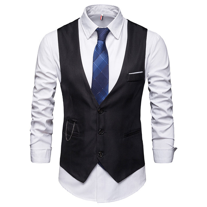 Men's tailored suit waistcoat with V-neck, chain detail and breast pocket Mune Fashion