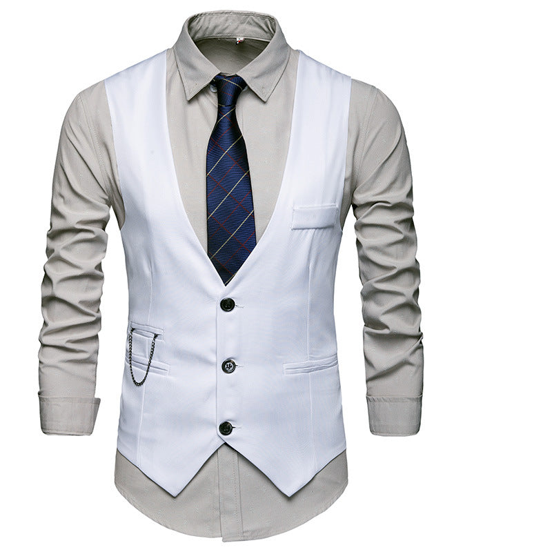 Men's tailored suit waistcoat with V-neck, chain detail and breast pocket Mune Fashion
