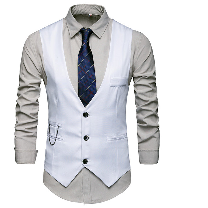 Men's tailored suit waistcoat with V-neck, chain detail and breast pocket Mune Fashion