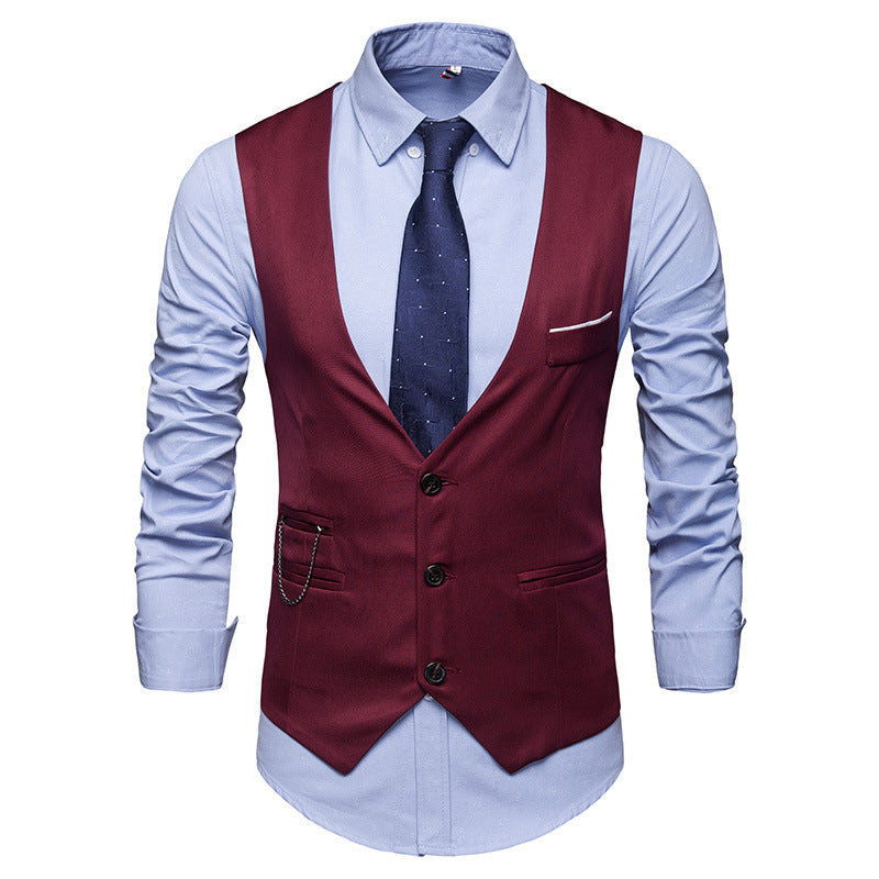 Men's tailored suit waistcoat with V-neck, chain detail and breast pocket Mune Fashion