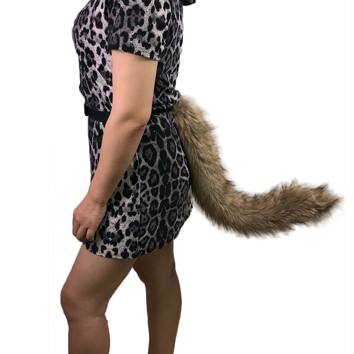 Women Removable Fluffy Faux-Fur Tail with Adjustable Attachment Belt Mune Fashion