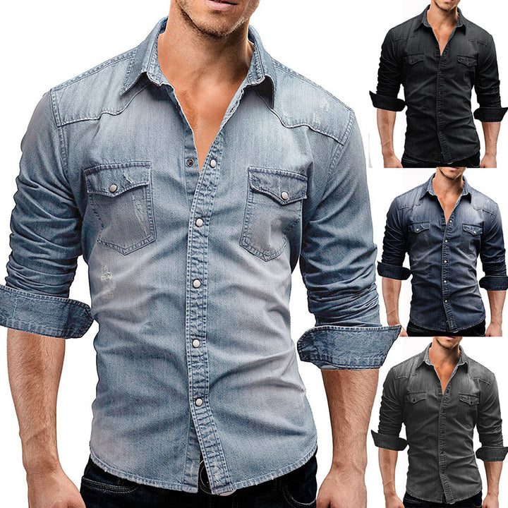 Men's loosely cut denim overshirt with flap pockets and rounded hem Mune Fashion