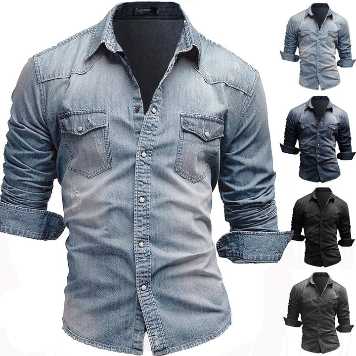 Men's loosely cut denim overshirt with flap pockets and rounded hem Mune Fashion