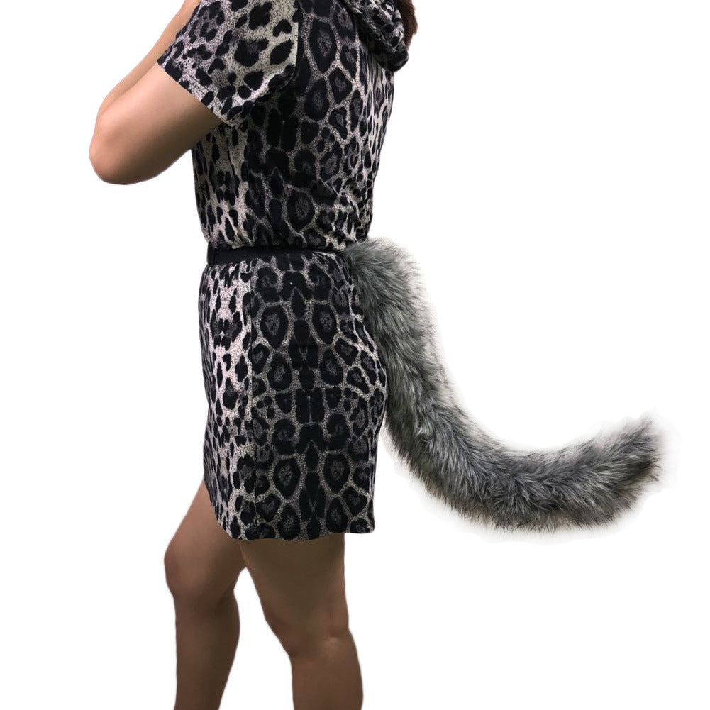 Women Removable Fluffy Faux-Fur Tail with Adjustable Attachment Belt Mune Fashion