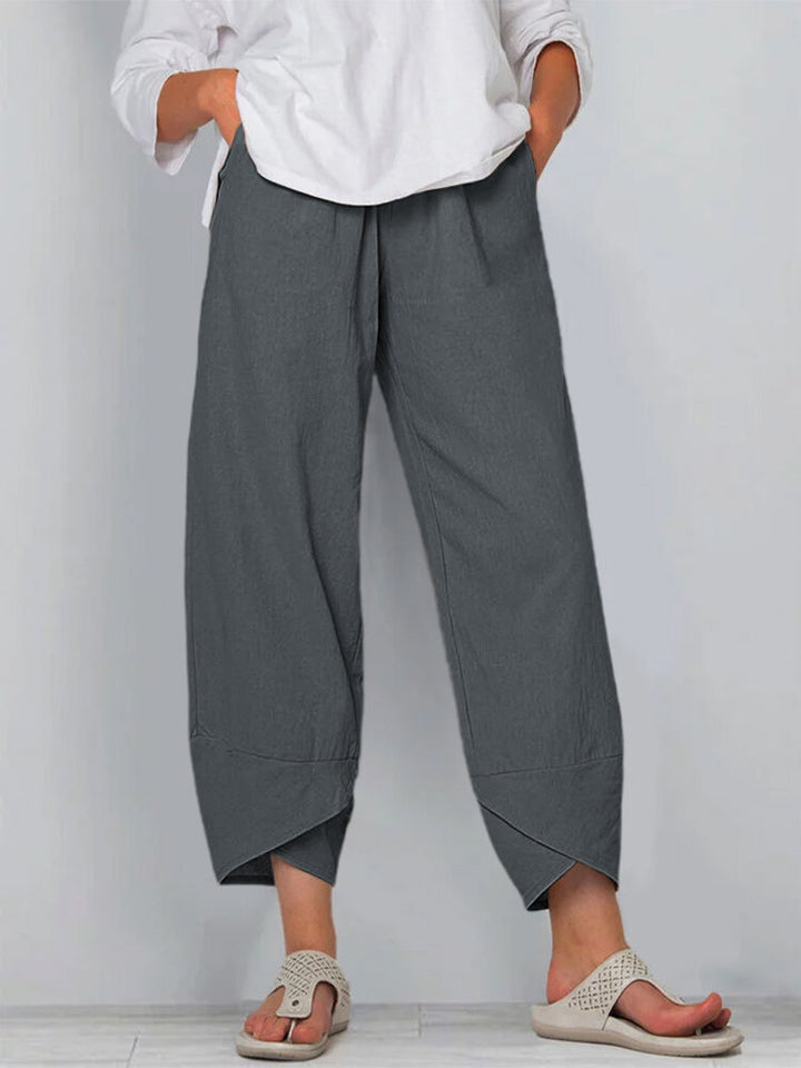 Women's wide-cut linen pants with tulip hem and elastic waistband Mune Fashion