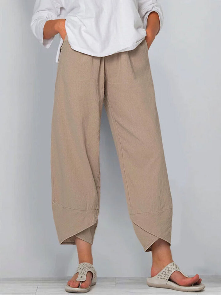 Women's wide-cut linen pants with tulip hem and elastic waistband Mune Fashion