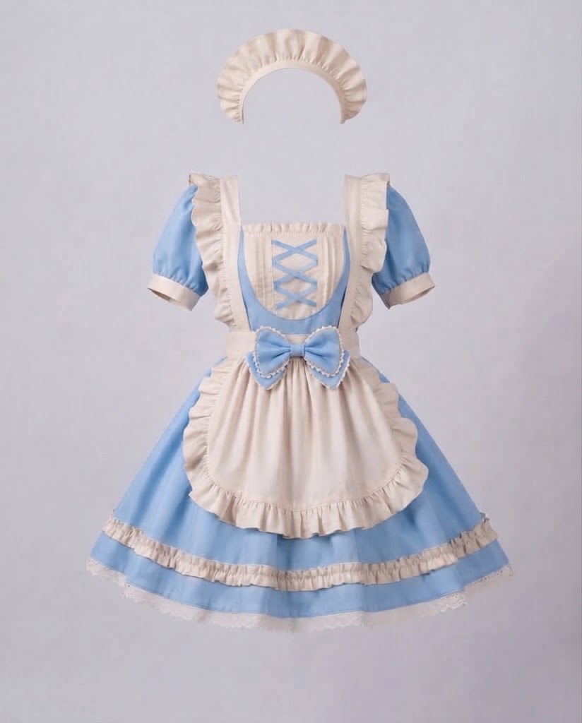 Women's Elaborate Maid Costume with Ruffle Details and Apron Mune Fashion