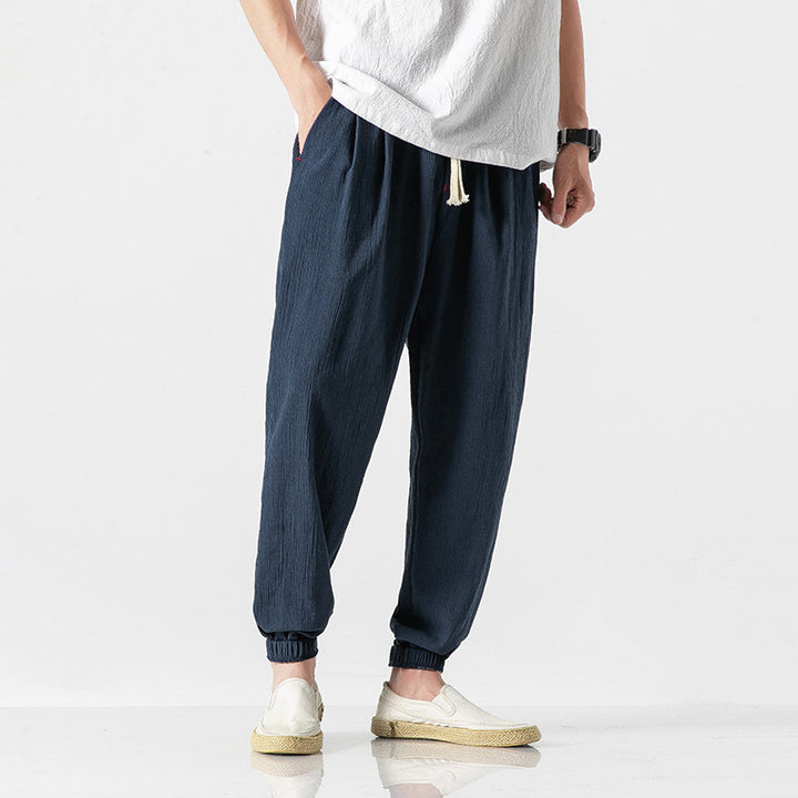Men's lightweight linen pants with drawstring and elastic cuffs Mune Fashion