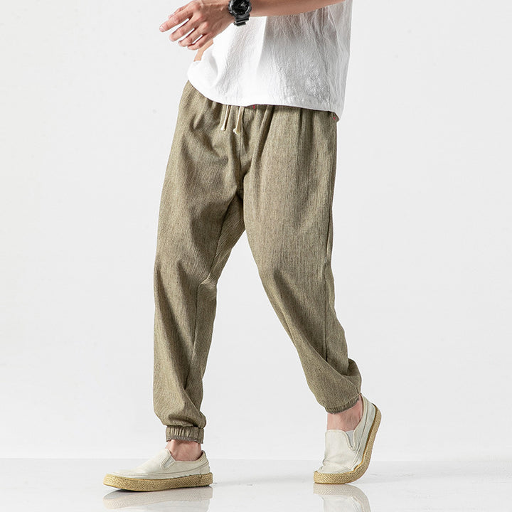 Men's lightweight linen pants with drawstring and elastic cuffs Mune Fashion