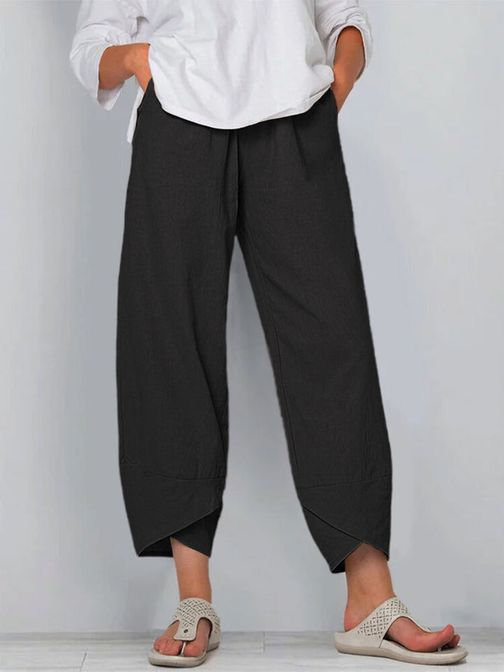 Women's wide-cut linen pants with tulip hem and elastic waistband Mune Fashion