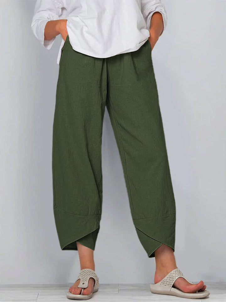 Women's wide-cut linen pants with tulip hem and elastic waistband Mune Fashion