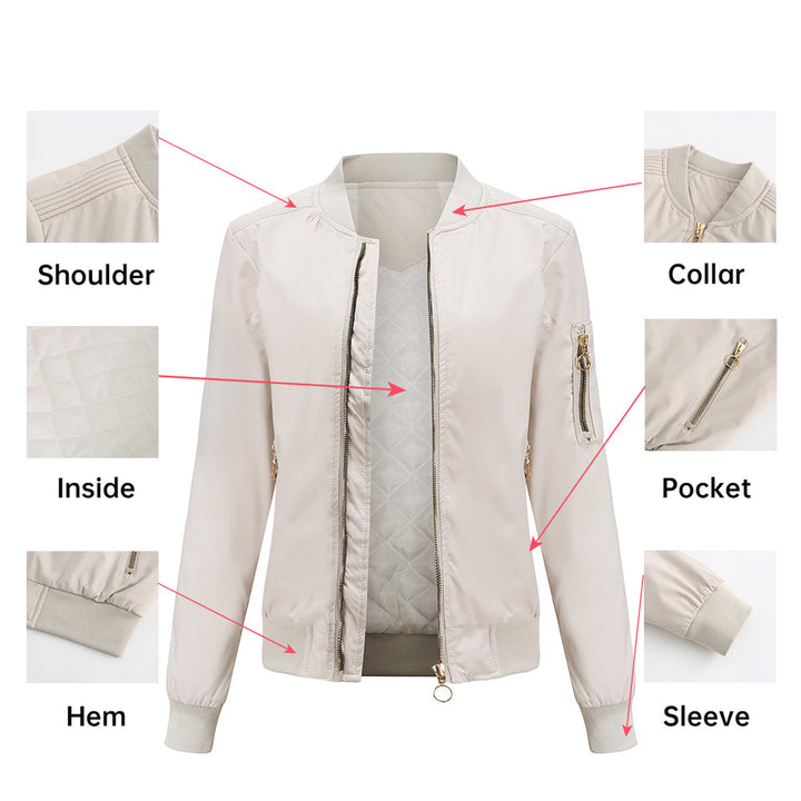Women's lightweight sporty bomber jacket with ring zipper and arm pocket Mune Fashion