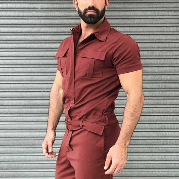 Men's short-sleeve work overall with waist belt and chest pockets Mune Fashion