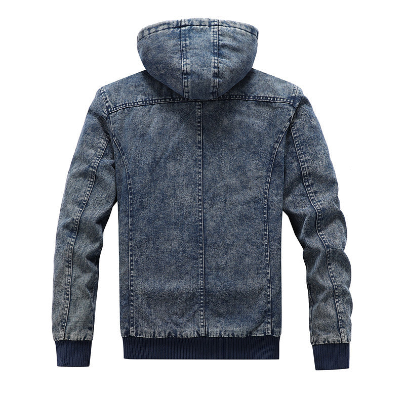 Men's Utility Denim Jacket with Hood and Thermal Teddy Lining Mune Fashion